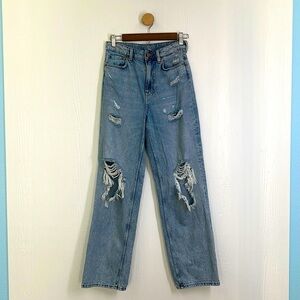 H&M - Stonewashed Distressed High Waist Loose Straight Jeans Size 4